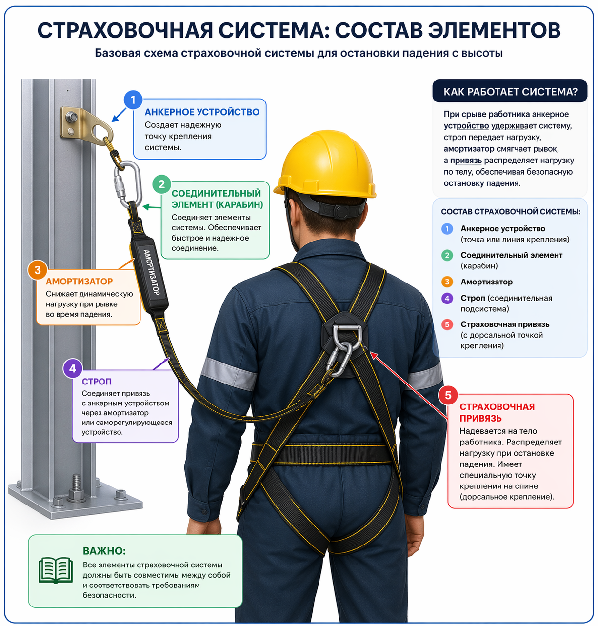 состав страховочной системы с подписями элементов